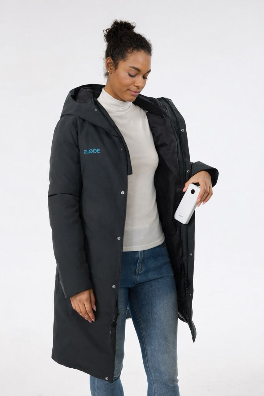 Pølar Wärmste beheizte Damen-Parkajacke Schwarz